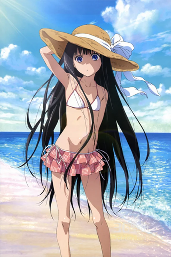 比基尼风长发草帽可爱少女安卓壁纸1