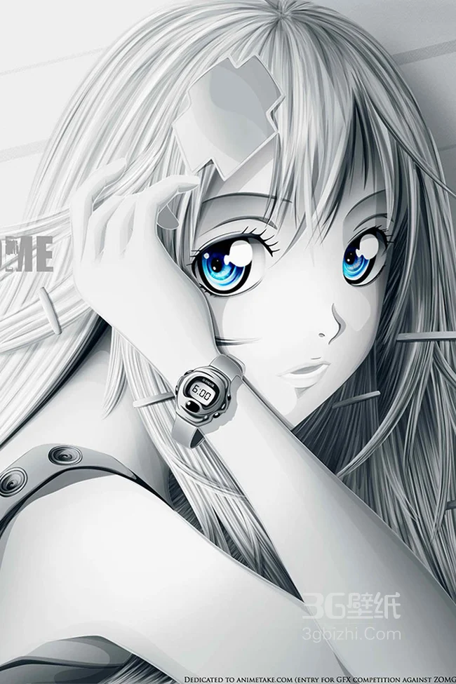 蓝色大眼睛的动漫美女手机桌面背景1