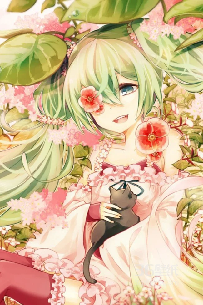 花海中的动漫美女手机壁纸1