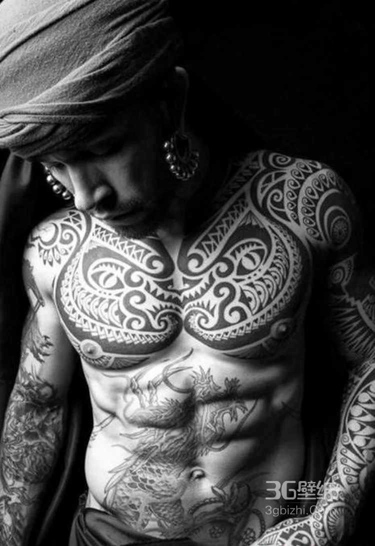 个性霸气的半甲纹身男图腾图案欣赏2