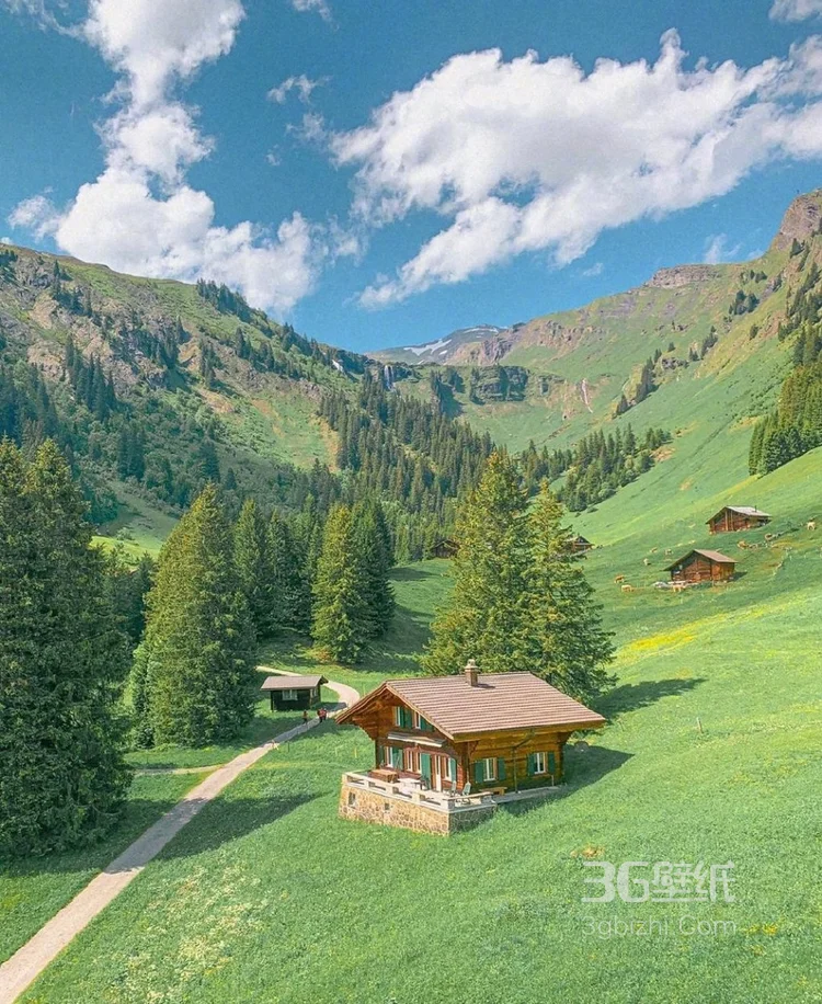 蓝天白云，大山城镇，唯美的国外风光图片3