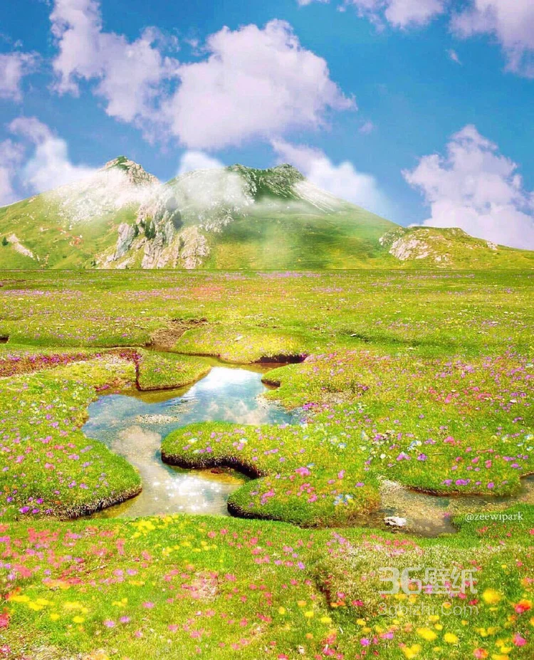 七色云彩，彩虹，花开遍野的草地唯美风景图片8