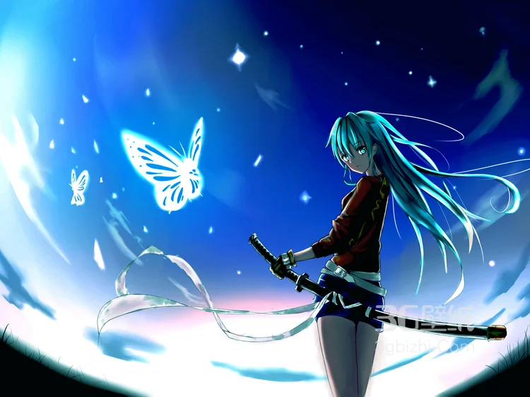 左手执剑右手拿枪的女动漫人物图片-套图4