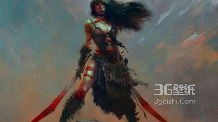 左手执剑右手拿枪的女动漫人物图片-套图1