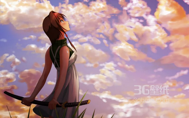 漫天樱花，樱花树下拿着武士刀的动漫武士图片5