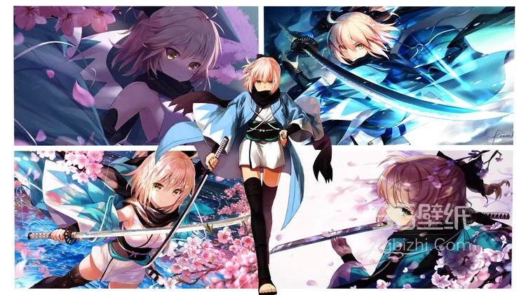 漫天樱花，樱花树下拿着武士刀的动漫武士图片4