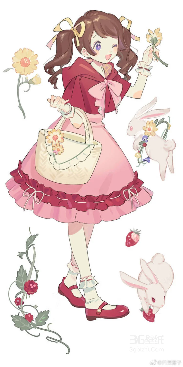 穿围兜，提着篮子 绑着辫子的可爱动漫女生组图图片3
