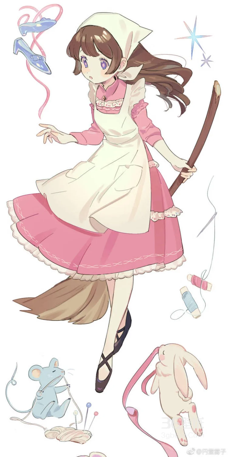 穿围兜，提着篮子 绑着辫子的可爱动漫女生组图图片7