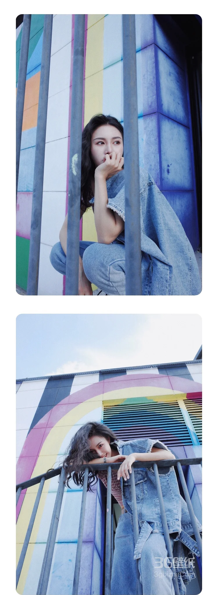 大学校园的靓丽风景，黄柳嫣牛仔套装校园街拍写真3