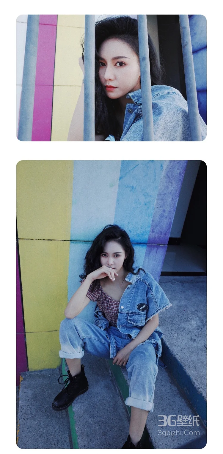 大学校园的靓丽风景，黄柳嫣牛仔套装校园街拍写真5