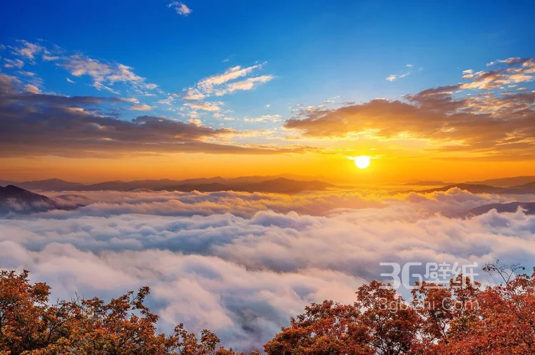夕阳云海，乡间城镇，高清山水风景图片分享2