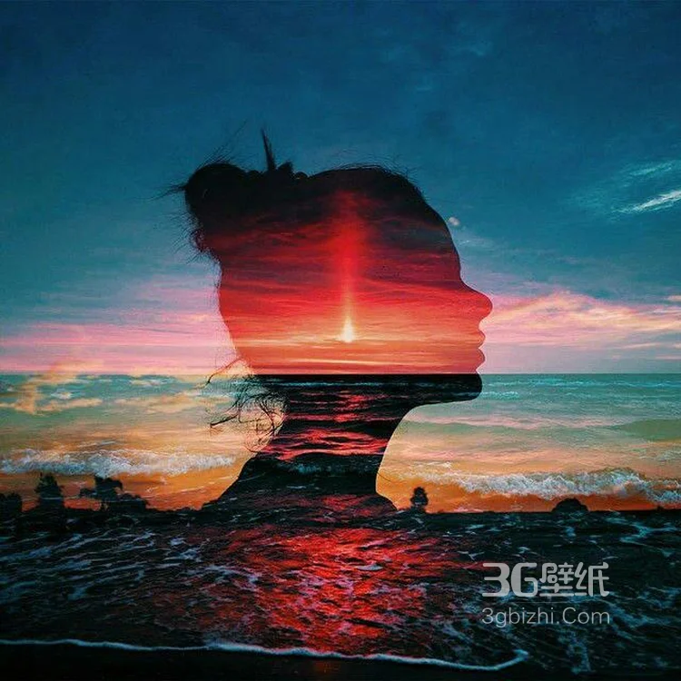 投影下的超大女人头像，融合在大自然的怀抱里，唯美梦幻3