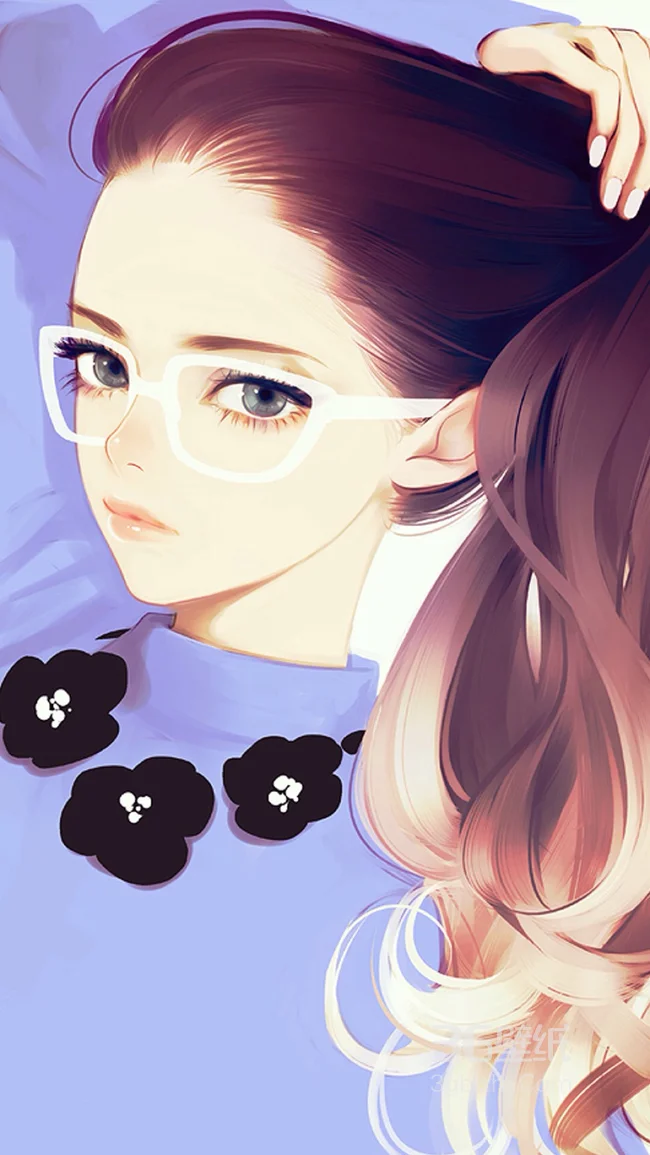 戴眼镜的时尚长发动漫手绘美女手机壁纸1