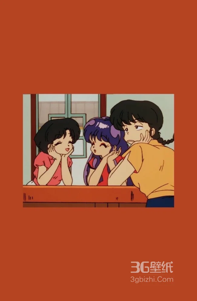 三个凑在一起聊天的动漫女生手机壁纸1