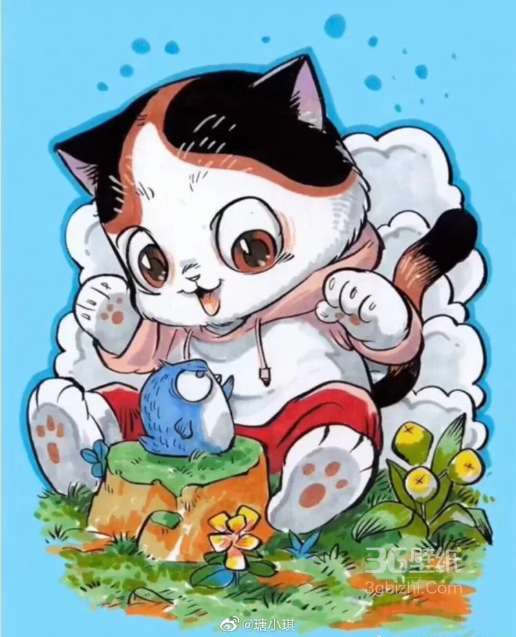 创意多彩手绘 胖胖的萌猫图片6