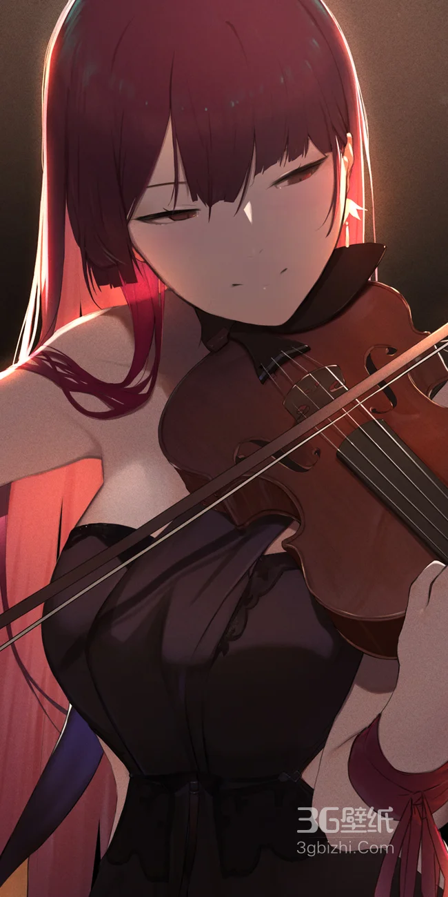 拉小提琴的长发动漫女孩手机壁纸图片1