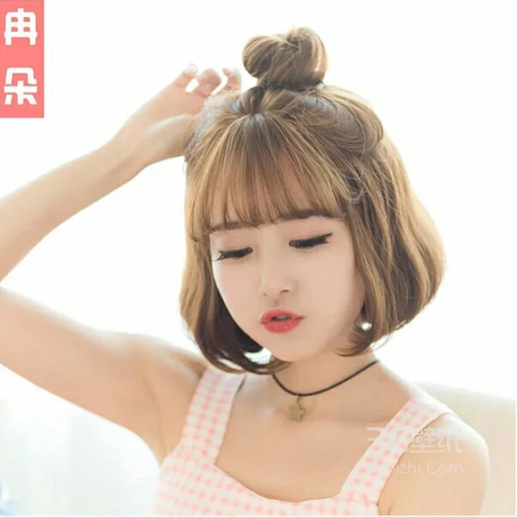 灰色发色，短发微卷，丸子头短发图片3