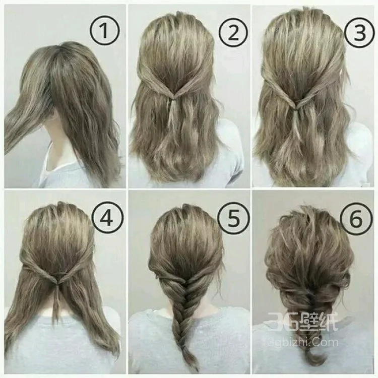 微卷长发大辫子编发样式步骤图1