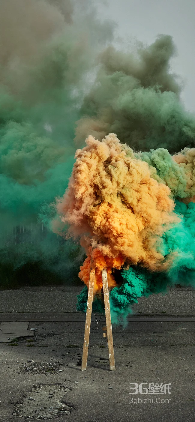 黄色和青色的烟雾唯美手机壁纸1