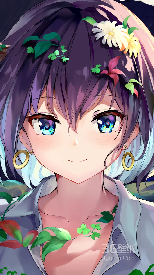 花草环绕的动漫大眼美女手机壁纸1