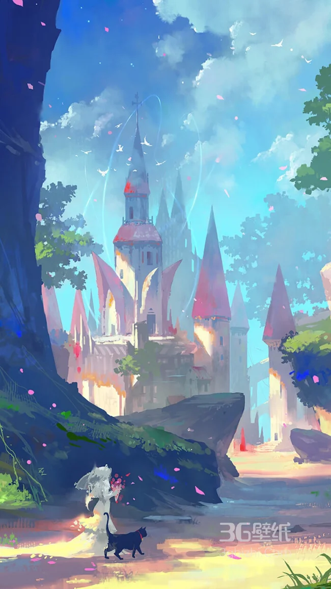 手绘动漫童话场景新娘带着他的黑猫回古堡1