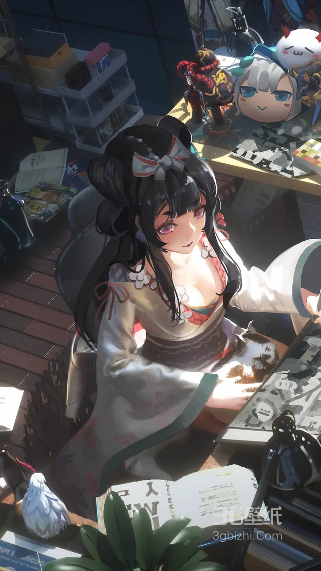 穿汉服在家里玩游戏的古风美女高清2K屏幕手机壁纸1