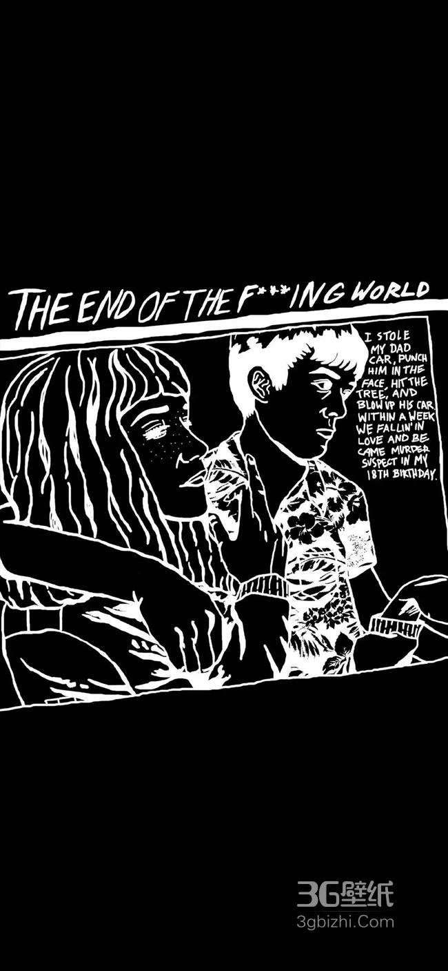 纯黑色背景白色线条绘制的情侣加文字创意手机壁纸1