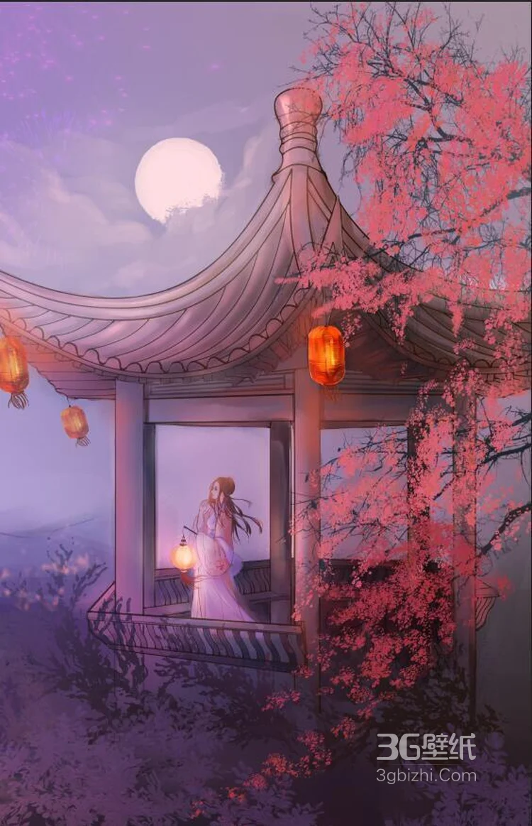 好看的灯笼图片，超唯美国风系列灯笼意境插画图片4