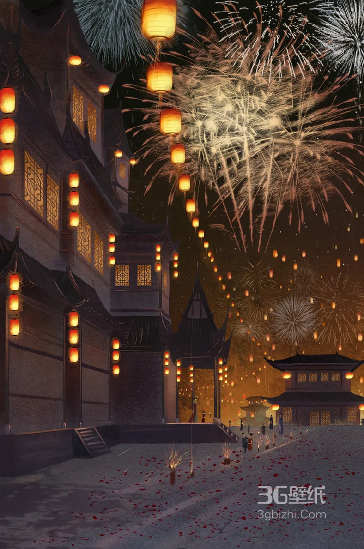 好看的灯笼图片，超唯美国风系列灯笼意境插画图片3