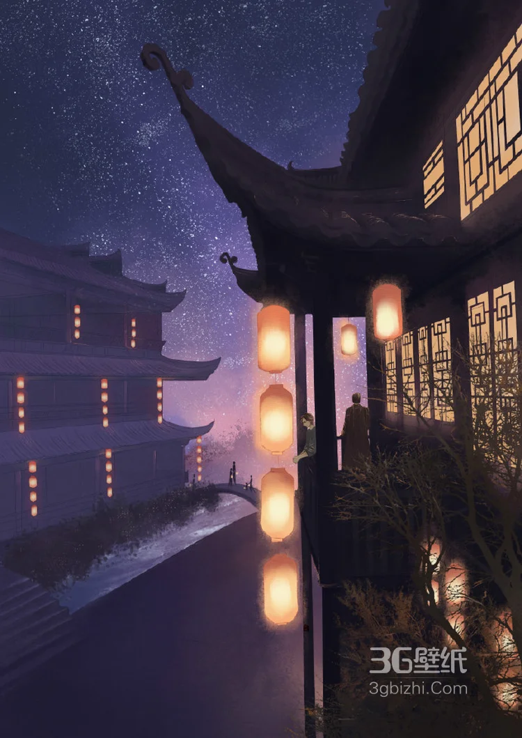 好看的灯笼图片，超唯美国风系列灯笼意境插画图片6