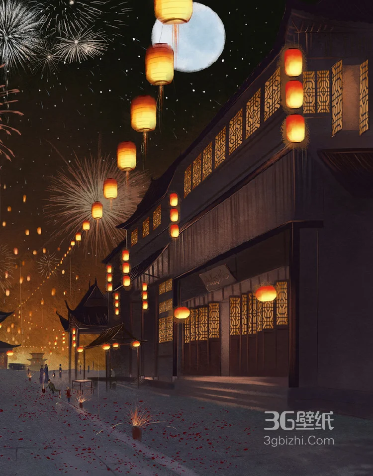 好看的灯笼图片，超唯美国风系列灯笼意境插画图片2