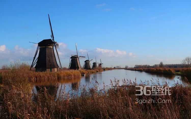 荷兰式风车唯美高清建筑景色图片3