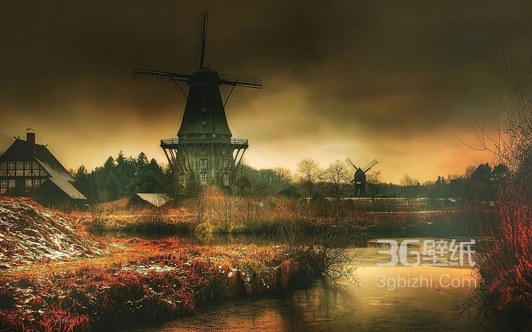 荷兰式风车唯美高清建筑景色图片8