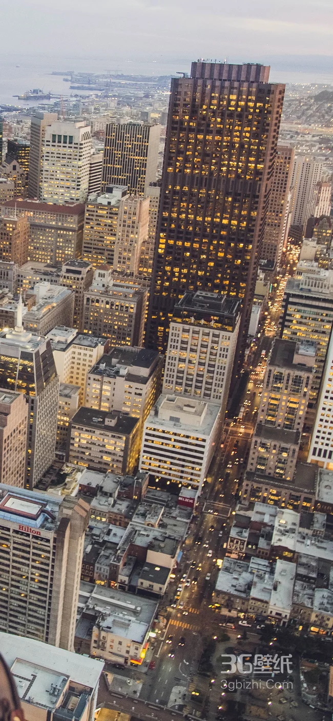 欧美平地城市灯火阑珊的办公楼建筑航拍手机壁纸1