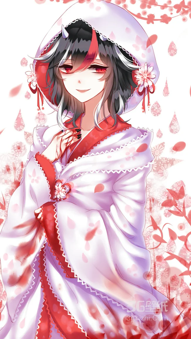 红叶飘散，很美的古风动漫少女插画手机壁纸1