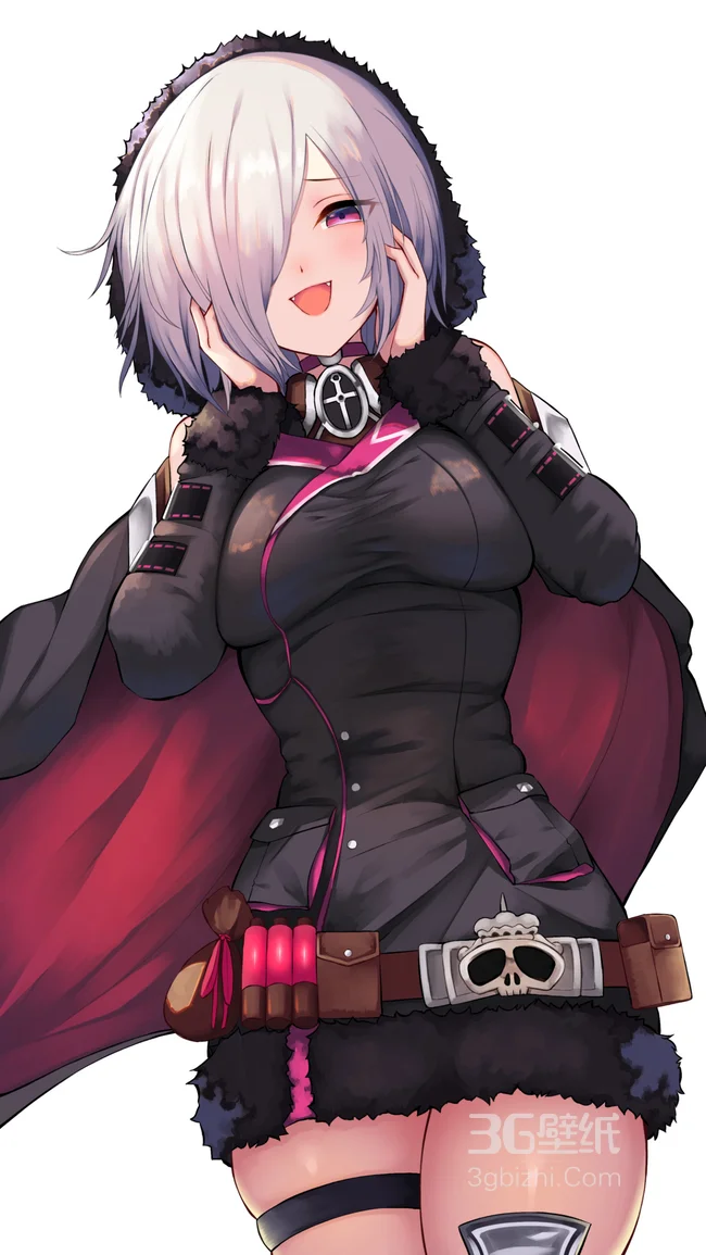 黑色紧身套装，披着黑色披风的动漫少女手机壁纸1