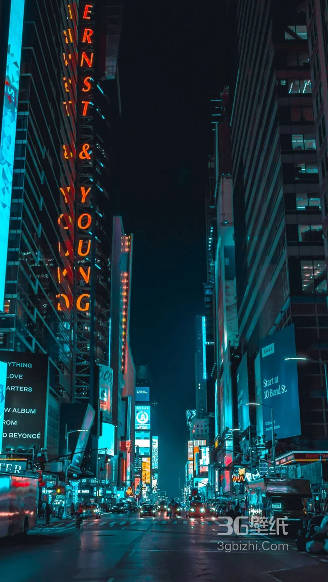 街道夜灯高耸的办公大楼高清手机壁纸1