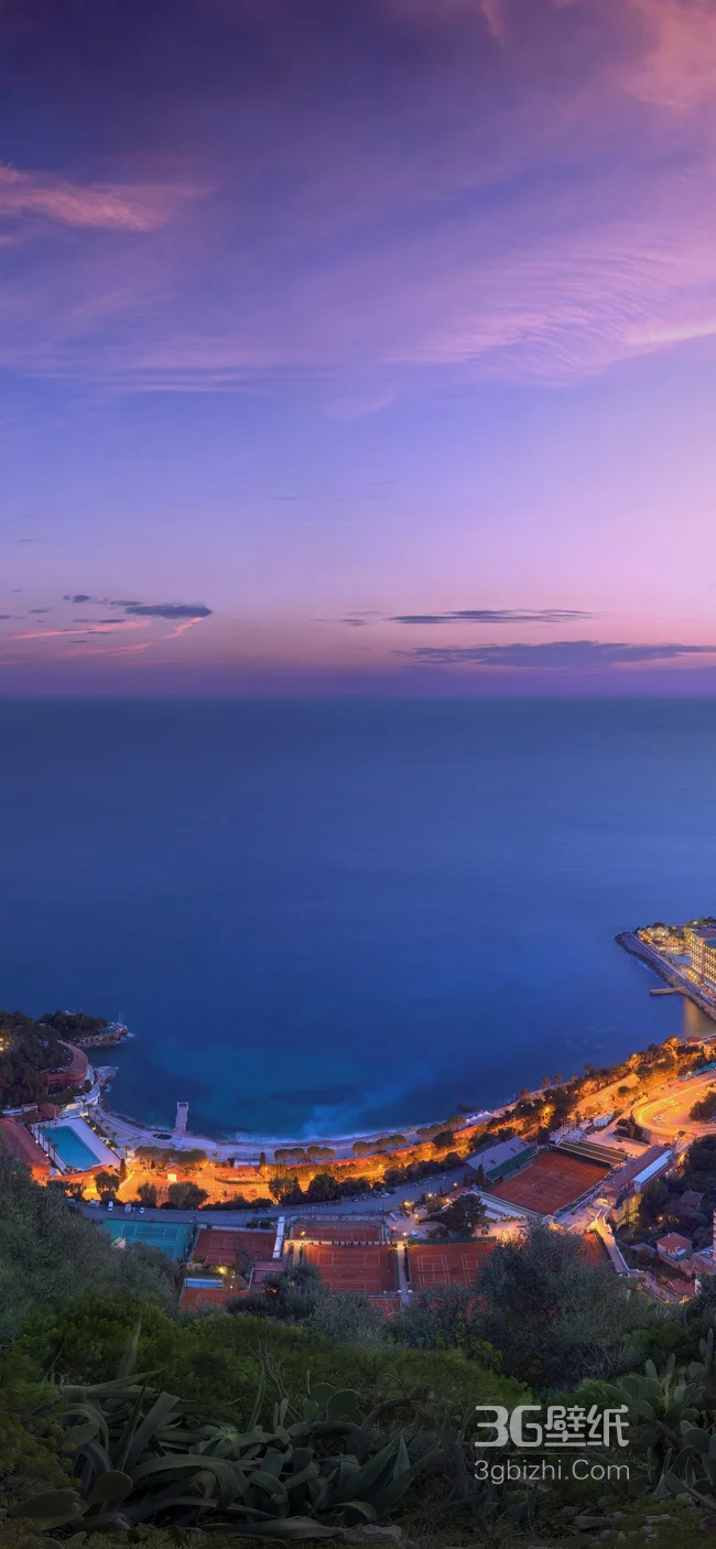 海岸城镇环岛景观夜灯唯美摄影高清手机壁纸1