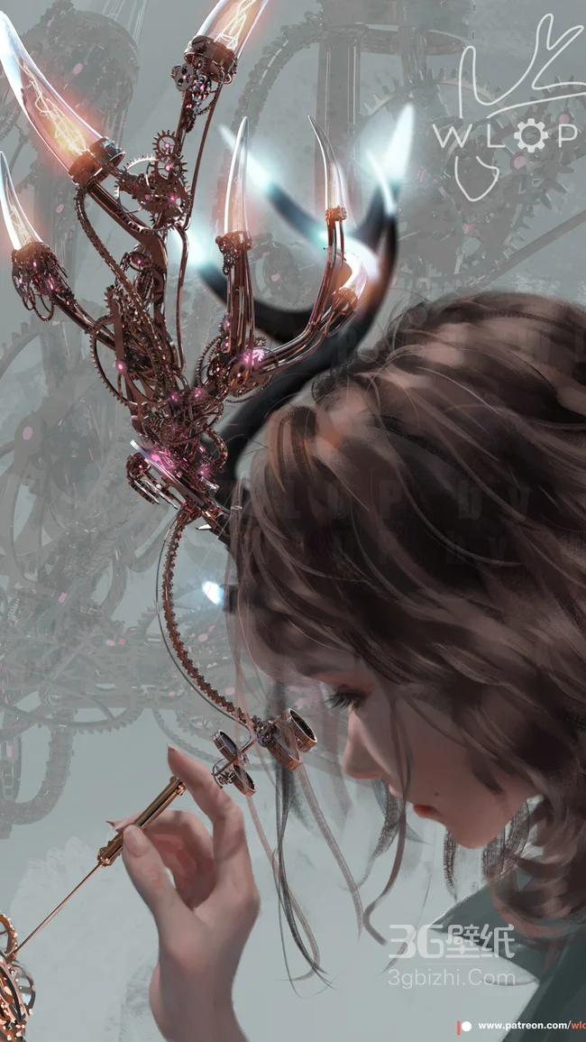 手绘修灯的女孩手机壁纸1