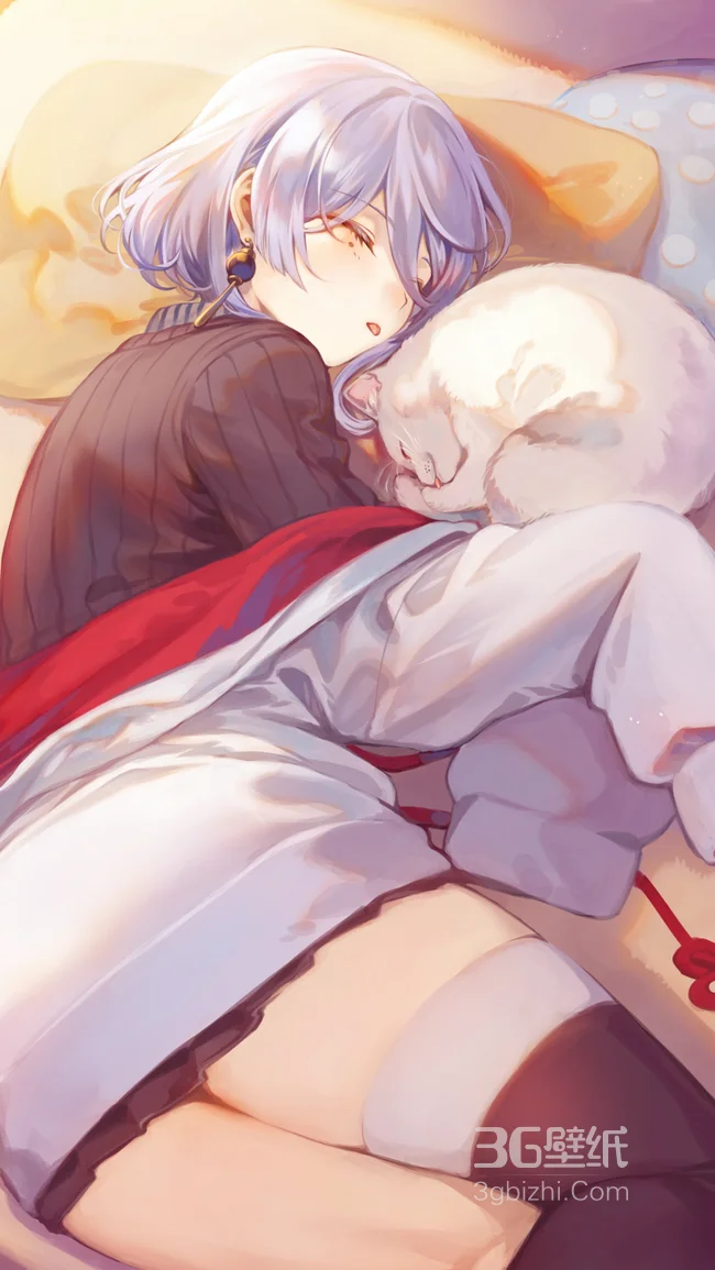 床上睡觉的短发动漫美女高清手机壁纸1