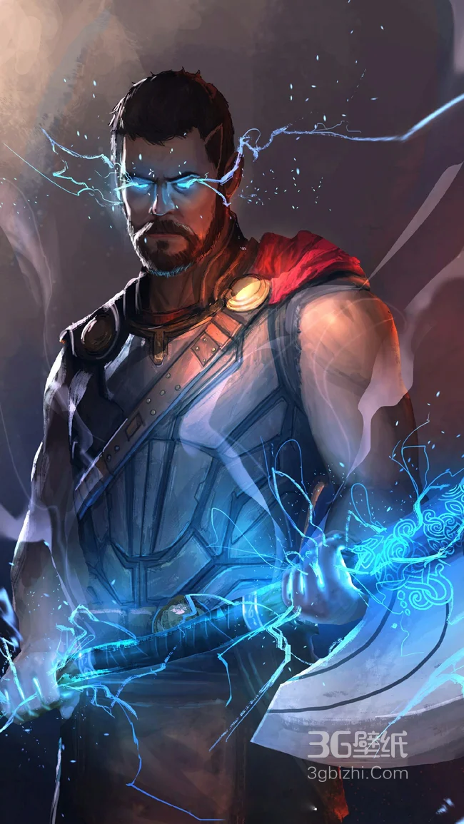 雷神之锤，手拿斧头，眼带闪电的雷神酷飒手机壁纸1