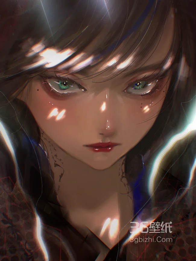 酷酷的大眼动漫少女头像壁纸、点光点缀质感满满1