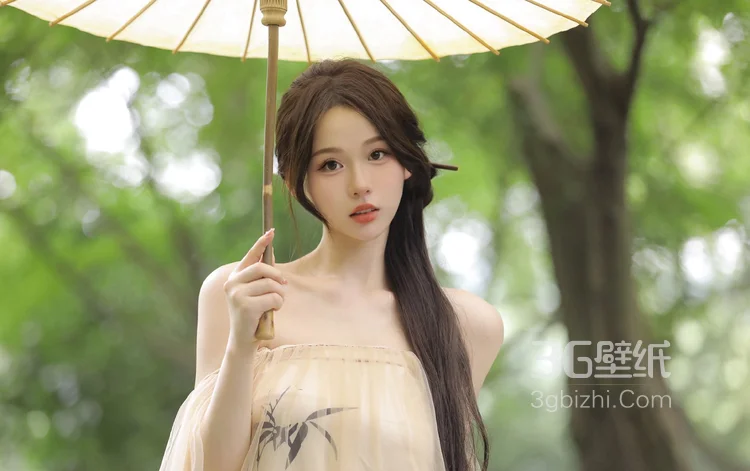 手拿小扇的亭亭玉立美少女性感古风汉服小溪唯美写真图片3