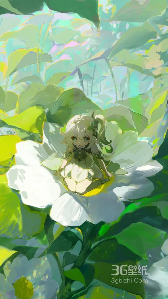 坐在花朵中间的精灵女孩唯美高清手机壁纸1