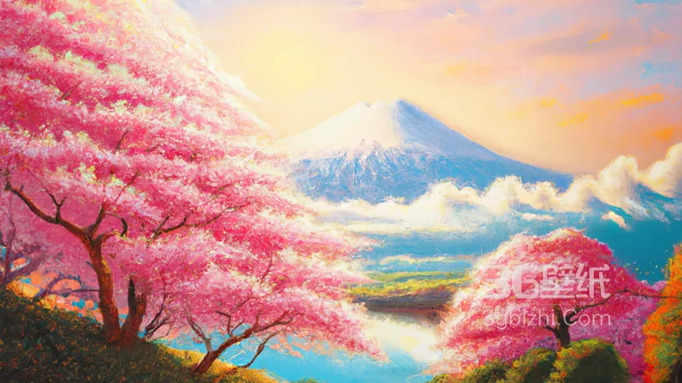 唯美浪漫的樱花，樱花树，插画手绘动漫壁纸图片3