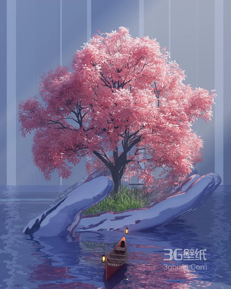 唯美浪漫的樱花，樱花树，插画手绘动漫壁纸图片6