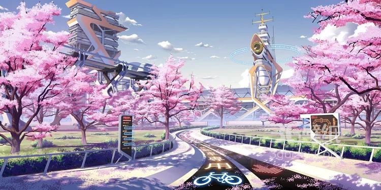 唯美浪漫的樱花，樱花树，插画手绘动漫壁纸图片7