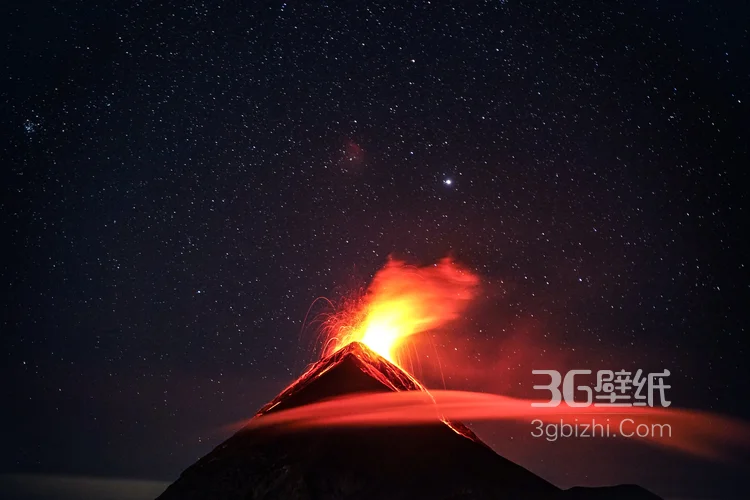 活火山，岩浆，星空，夜晚下的火山岩浆图片2