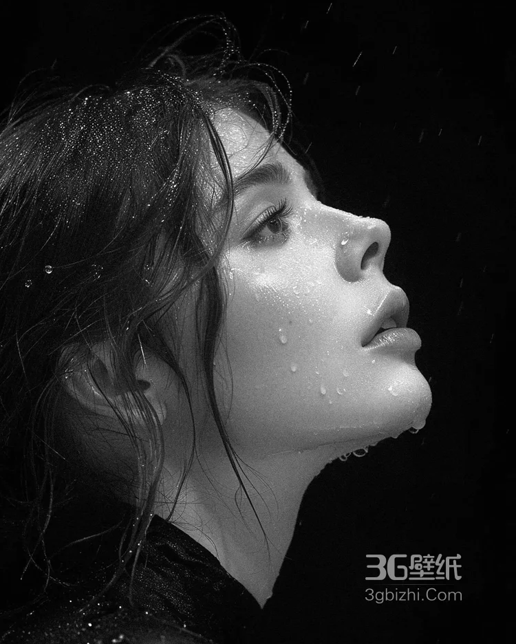 欧美黑白人像艺术摄影美照，脸上有雀斑的欧美红唇美少女超美侧颜肖像艺术写真图片9