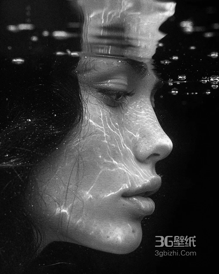 欧美黑白人像艺术摄影美照，脸上有雀斑的欧美红唇美少女超美侧颜肖像艺术写真图片3